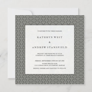 Chic Black and White Wave Pattern Formal Wedding Invitation