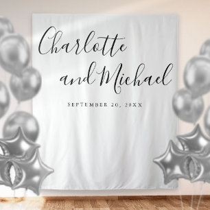 Chic Black And White Wedding Photo Booth Backdrop Tapestry