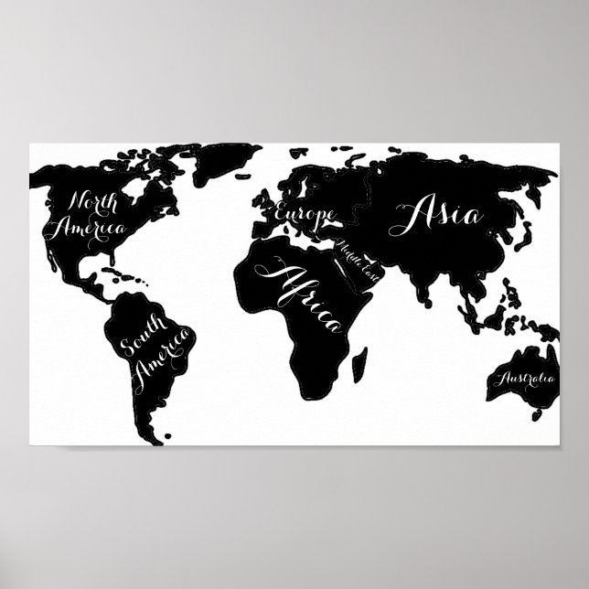 Chic black and white world map globe hipster print (Front)
