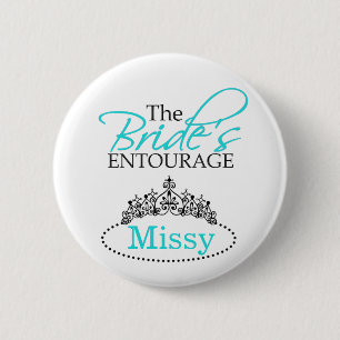 Chic Black Aqua The Bride's Entourage Bridal Party 2 Inch Round Button