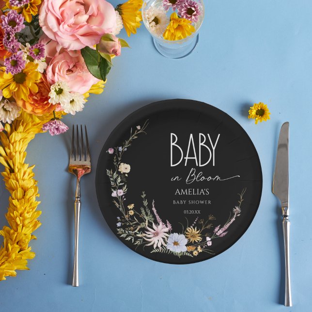 Chic Black Baby in Bloom Paper Plate (Creator Uploaded)