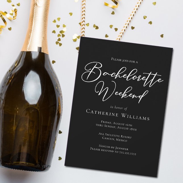 Chic Black Bachelorette Weekend Minimalist Invitation (Creator Uploaded)