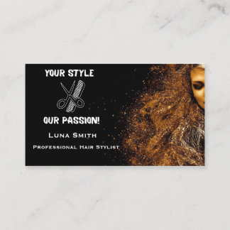 Chic Black background Hairstylist Business Card