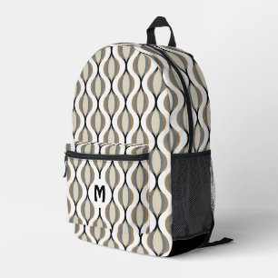 Chic Black Beige Grey Midcentury Waves Pattern Printed Backpack