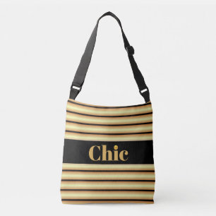 Chic Black Belt on Golden Striped Crossbody Bag