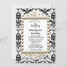Chic Black $ Blanc Damask Pearl Faire-part de mari