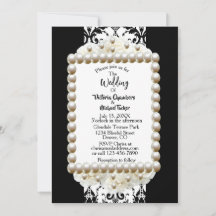 Chic Black $ Blanc Damask Pearl Faire-part de mari