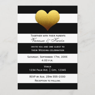 Chic Black Blanc Gratté Or Coeur Invitation