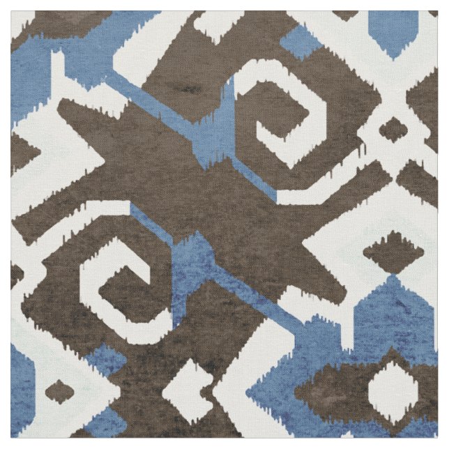 Chic black blue and white ikat tribal pattern fabric (Close Up)
