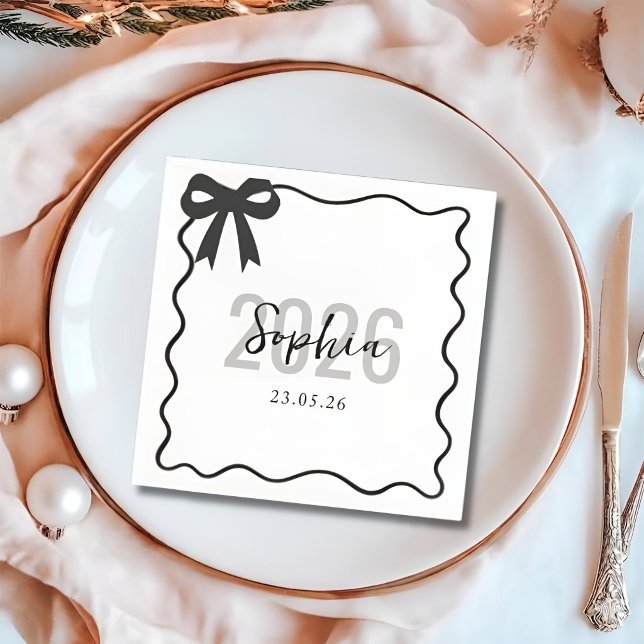 Chic Black Bow Class of 2026 Graduation Napkins (Creator Uploaded)