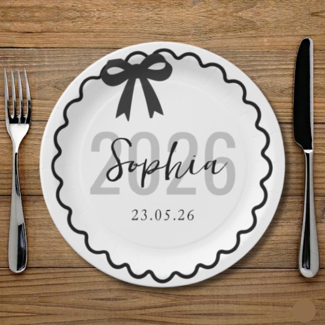 Chic Black Bow Class of 2026 Graduation Plates (Creator Uploaded)