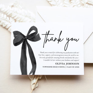 Chic Black Bow Coquette Carte de remerciements de 