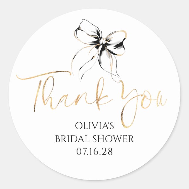 Chic Black Bow Favors Bridal Shower Thank You  Classic Round Sticker (Front)