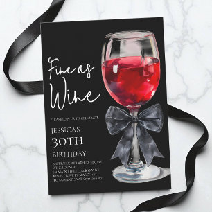 Chic Black Bow Fine as Wine 30th Birthday Party Invitation