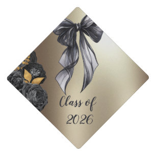 Chic Black Bow Roses Graduation Cap Topper