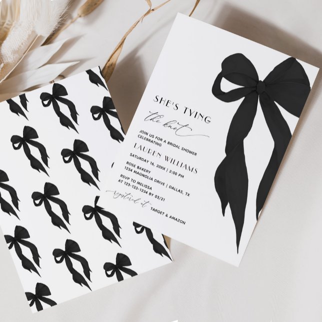Chic Black Bow She's Tying the Knot Bridal Shower Invitation (Creator Uploaded)