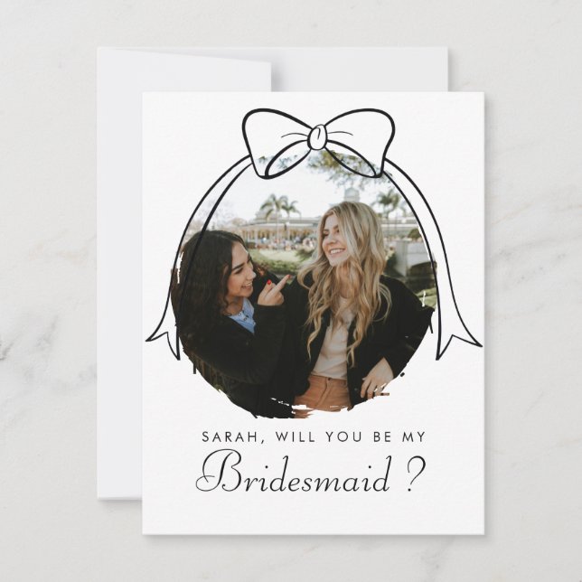 Chic Black Bow Will You Be My Bridesmaid Photo  (Front)