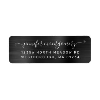 Chic Black Brushed Metal Return Address Label