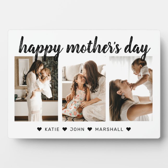 Chic Black Calligraphy 3 Photo Mother’s Day Gift Plaque (Front)