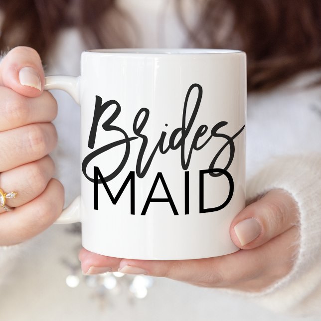 Chic Black Calligraphy Bridesmaid Two-Tone Coffee Mug (Creator Uploaded)