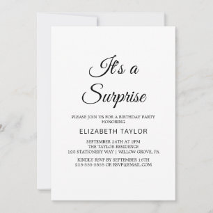 Chic Black Calligraphy Surprise Party Invitation