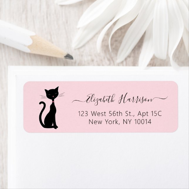 Chic Black Cat Rose Adresse de retour (En situation)