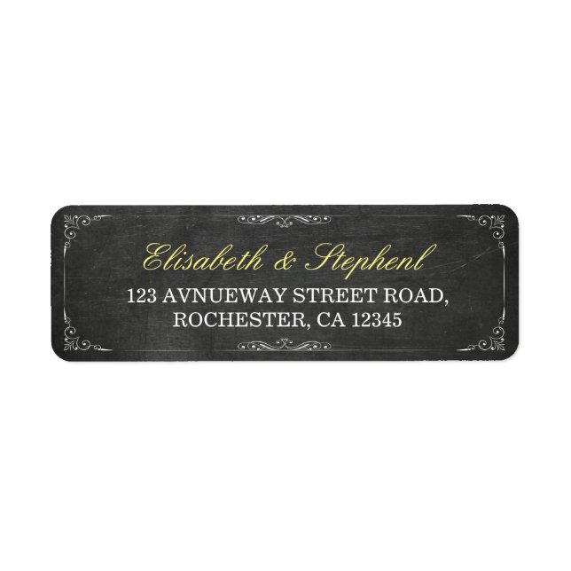 Chic Black Chalkboard Floral Wedding Address Label (Front)