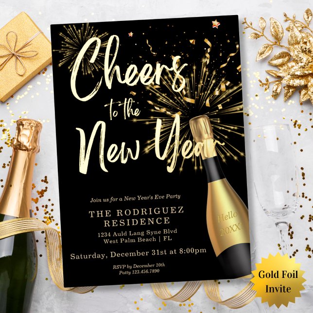 Chic Black Champagne Cheers to the New Year Gold (Creator Uploaded)