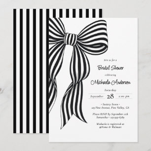 Chic Black Coquette Bow Striped Bridal Shower Invi Invitation