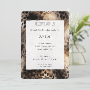 Chic Black Cream Leopard Animal Birthday Invitation