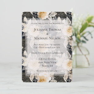 Chic Black Cream Leopard Animal Romantic Wedding Invitation
