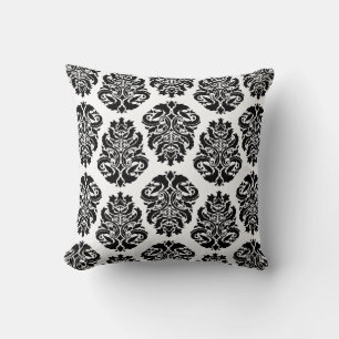 Chic Black Damask Throw Pillow
