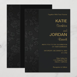 Chic Black Damask Wedding Invitation