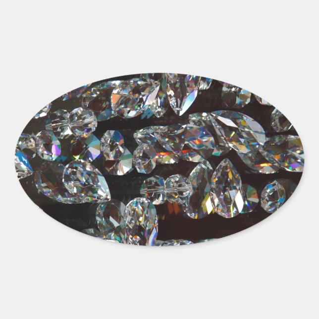 Chic Black Diamond Chrystal Abstract Pattern Gifts Oval Sticker (Front)