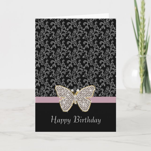 Chic Black Floral Butterfly Card (Front)