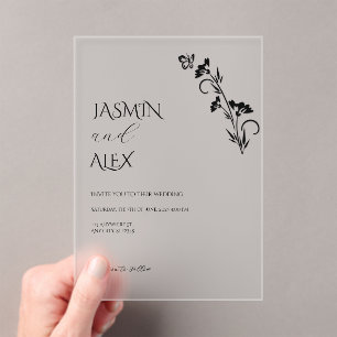 Chic Black Floral Wedding Invitation