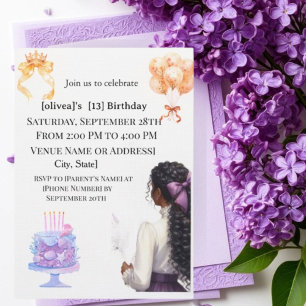 Chic Black Girl 13th Birthday Party Invitation G