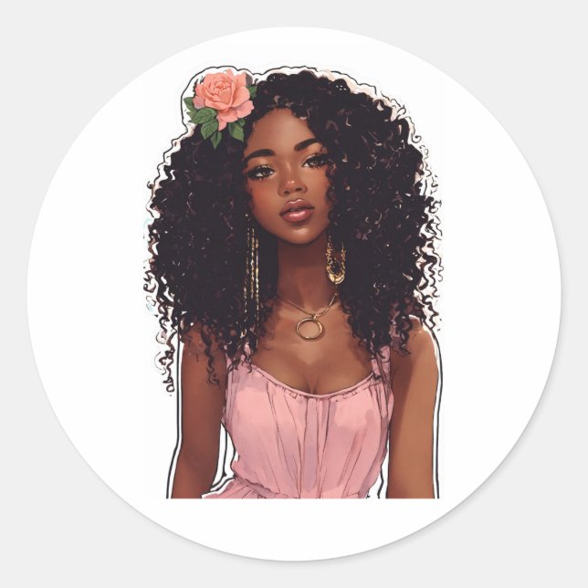 Chic Black Girl Sticker - Illustration tendance (Devant)