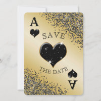 Chic Black Glitter & Ace of Hearts Save the Date