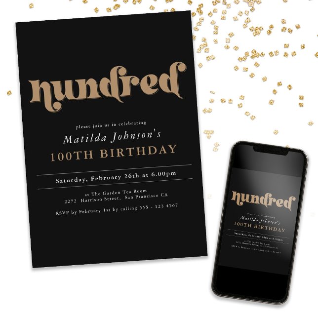 Chic Black Gold 100th Birthday Party Invitation (Chic Black Gold 100th Birthday Party Invitation)