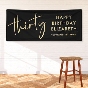 Chic Black Gold 30th Birthday Party Banner