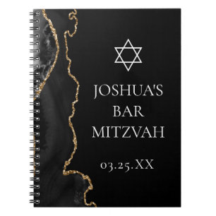 Chic Black Gold Agate Bar Mitzvah Custom Notebook