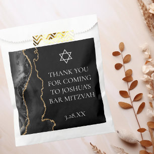 Chic Black Gold Agate Bar Mitzvah Custom Party Favour Bag