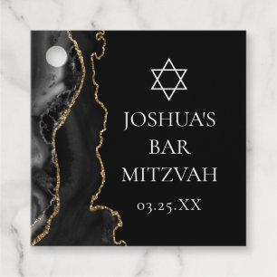 Chic Black Gold Agate Bar Mitzvah Custom Party Favour Tags