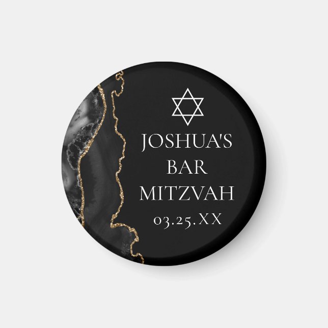 Chic Black Gold Agate Bar Mitzvah Party Magnet (Front)