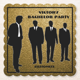 Chic Black & Gold Bachelor Party Paper Coaster