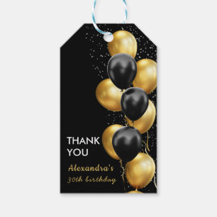 Chic Black Gold Balloon Birthday Gift Tags