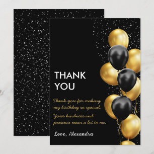 Chic Black Gold Balloon  Thank You Card