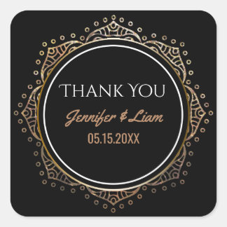 Chic Black Gold Boho Wedding | Thank You Favour Square Sticker