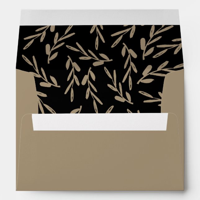 Chic Black & Gold Botanical Return Address  Envelope (Back (Bottom))
